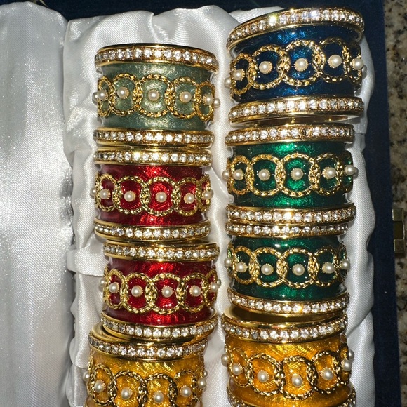 Beautiful Vintage Faberge Crystal & Enamel Napkin Ring Holders Set Of 8 m60 - Picture 4 of 11